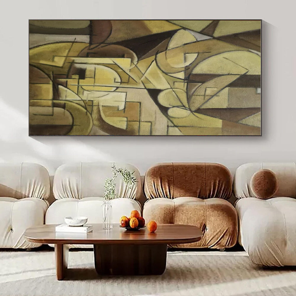 Brown Geometric Cubism - Cubist Abstract Oil Painting CT1430