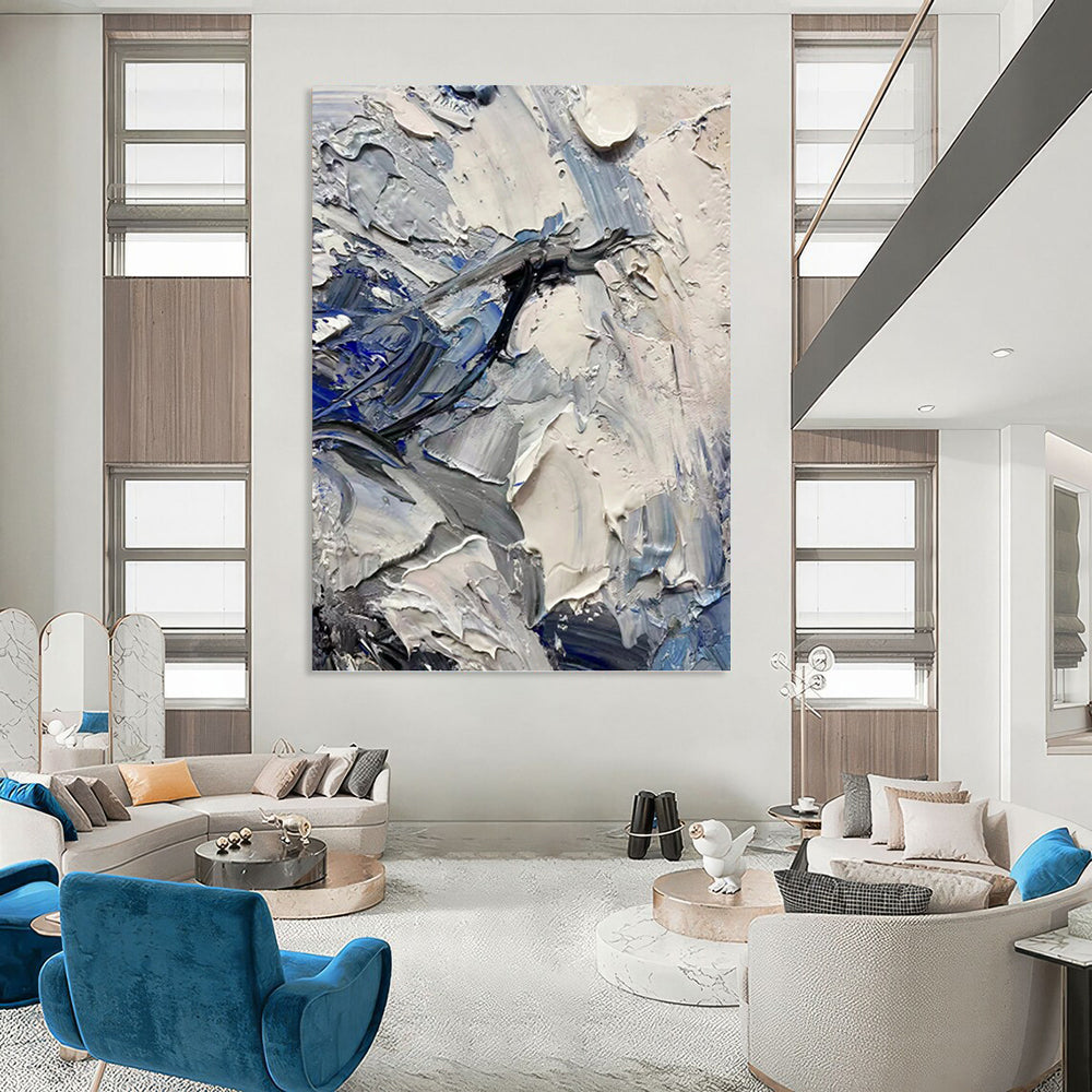 Blue & Gray Impasto Textures - Abstract Impasto Painting On Canvas DKH1257