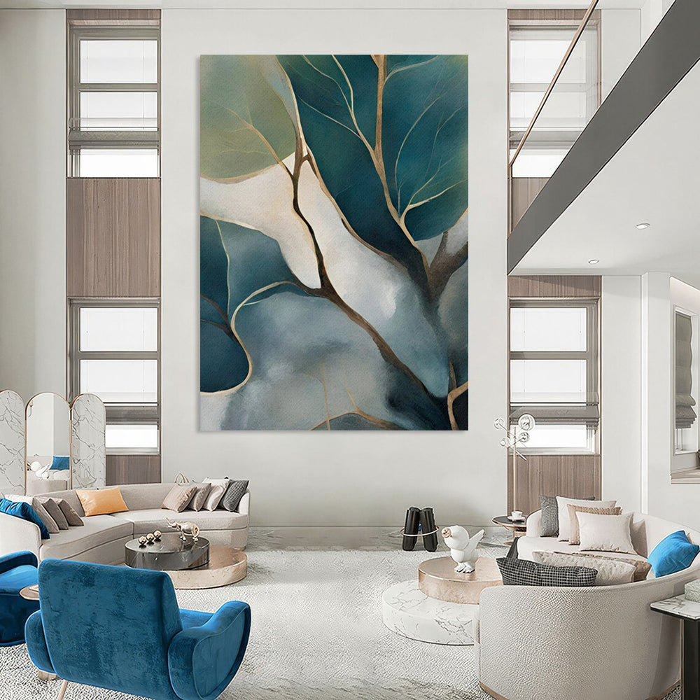 Teal & Green Foliage Abstract - Nature - Inspired Painting On Canvas CT2253