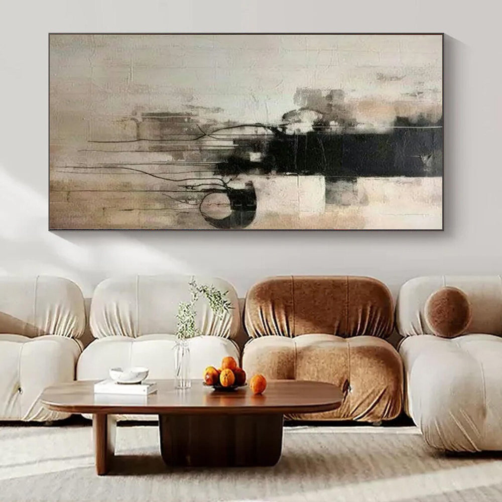 Black and White Dripping Shapes - Abstract Oil Painting CT1214