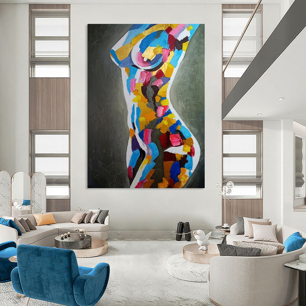 “Fragmented Feminine Hues” - Colorful Abstract Female Torso Painting On Canvas CT2189