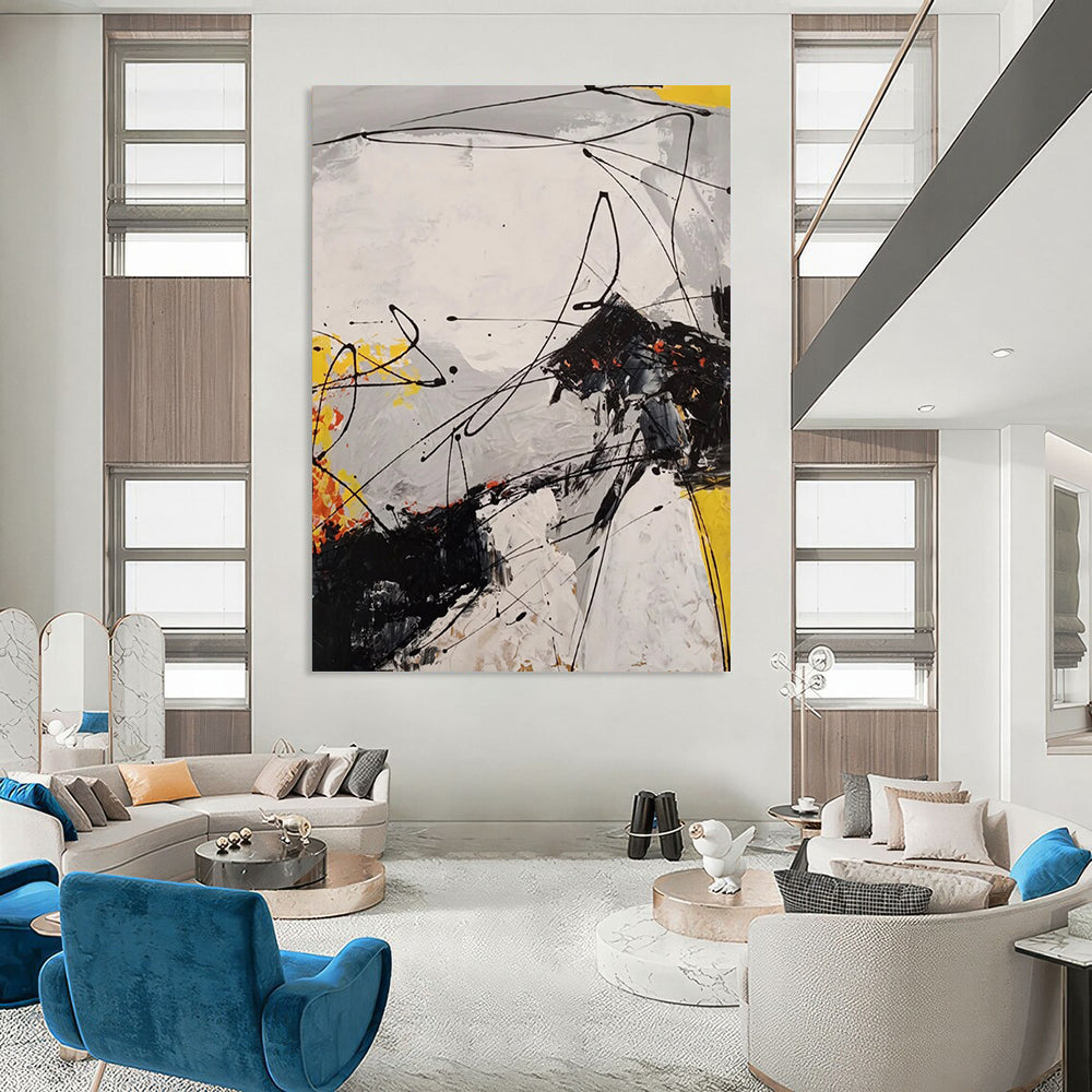 “Dynamic Black - White - Color Abstraction” - Abstract Expressionist Painting On Canvas DTP054