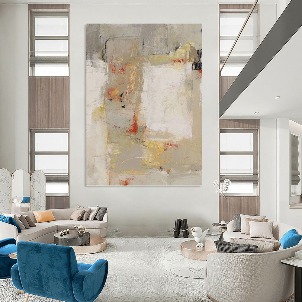Neutral Tones with Red and Yellow Abstract - Abstract Painting On Canvas DKH1435
