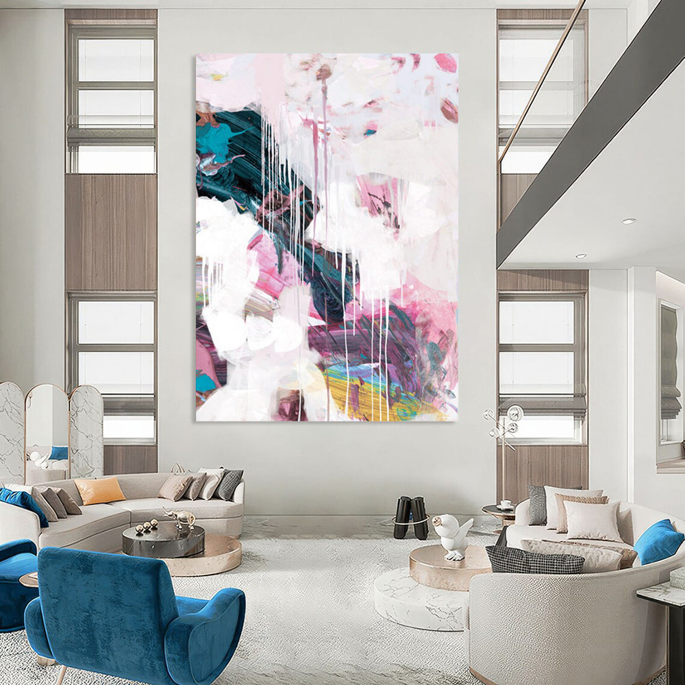 “Pink and White Dripping Dream” - Soft - Toned Dripping Abstract Painting On Canvas DTP192