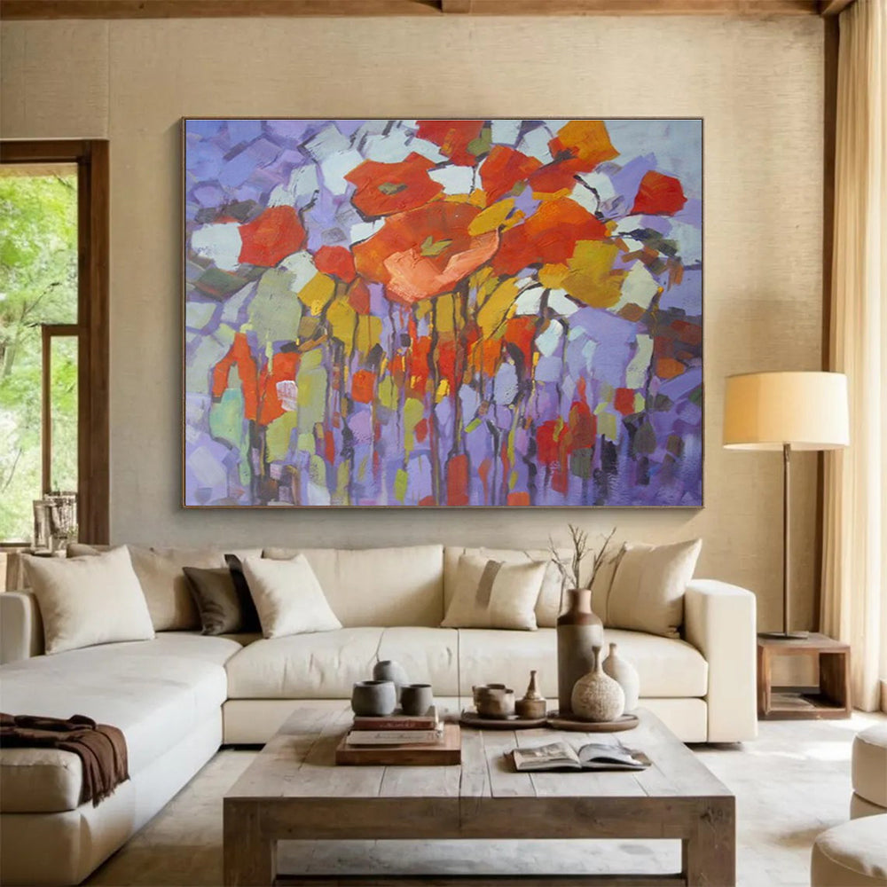 “Colorful Poppy Abstraction” - Vibrant Botanical Painting On Canvas DKH853