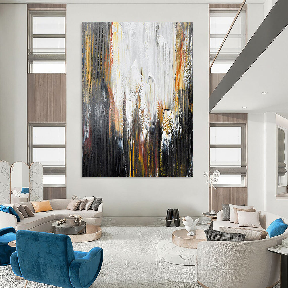 “Black - Gray - Gold Dynamic Abstract” Painting On Canvas DKH1229