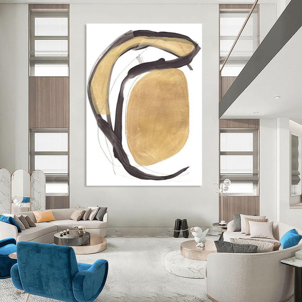 “Gold & Black Curves” - Gold, Black Abstract Painting On Canvas DTP223