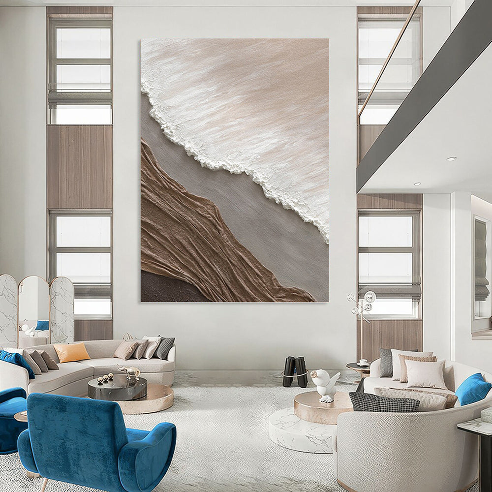 “Neutral Textured Layers” - Beige, White, Gray & Brown Minimalist Mixed - media Painting DKH1036