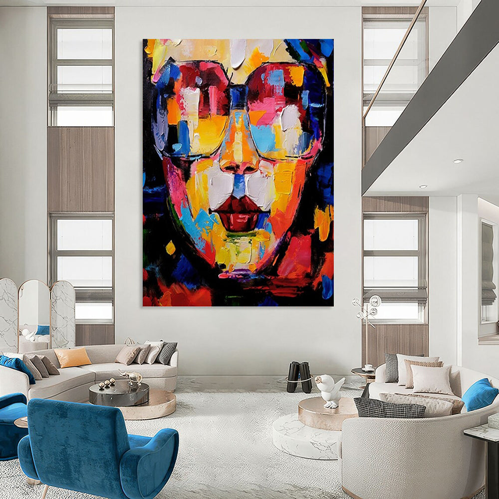 “Colorful Cubist Face” - Vibrant Cubist Portrait On Canvas DKH1652