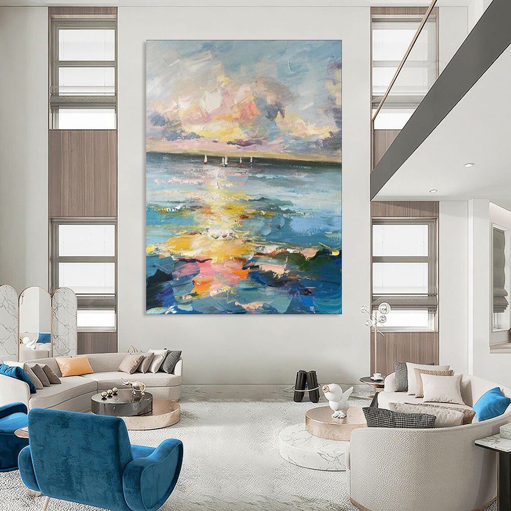 “Sailboats on a Colorful Sea: Impressionist Maritime Art” - Impasto Oil on Canvas CT1896