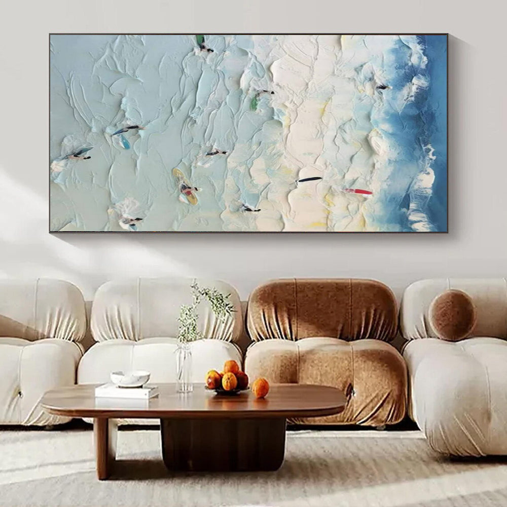 “Textured Surfing Scene” – Impasto - Style Seascape Painting CT1070