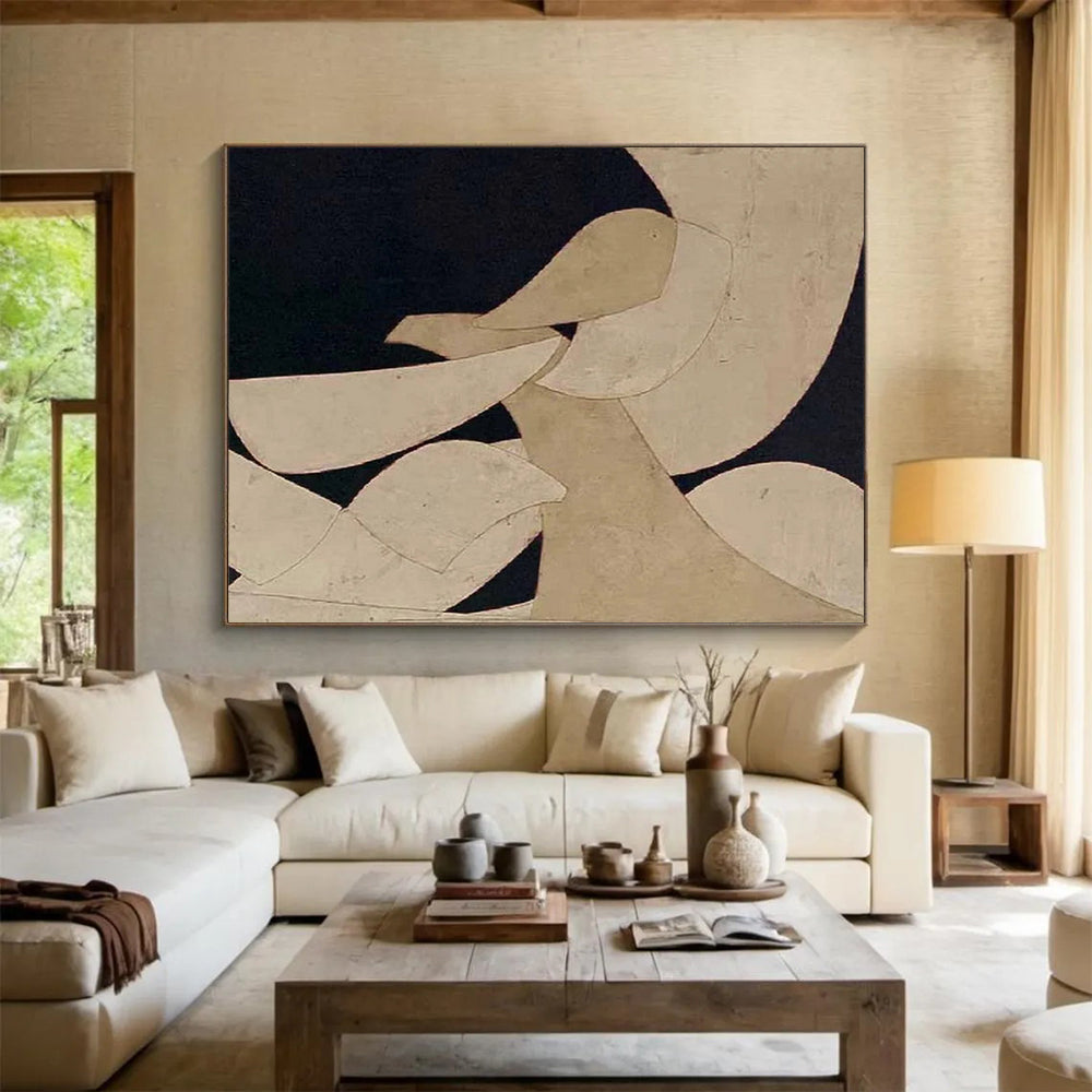 Beige and Black Abstract Shapes - Minimalist Abstract Painting On Canvas DLZ247