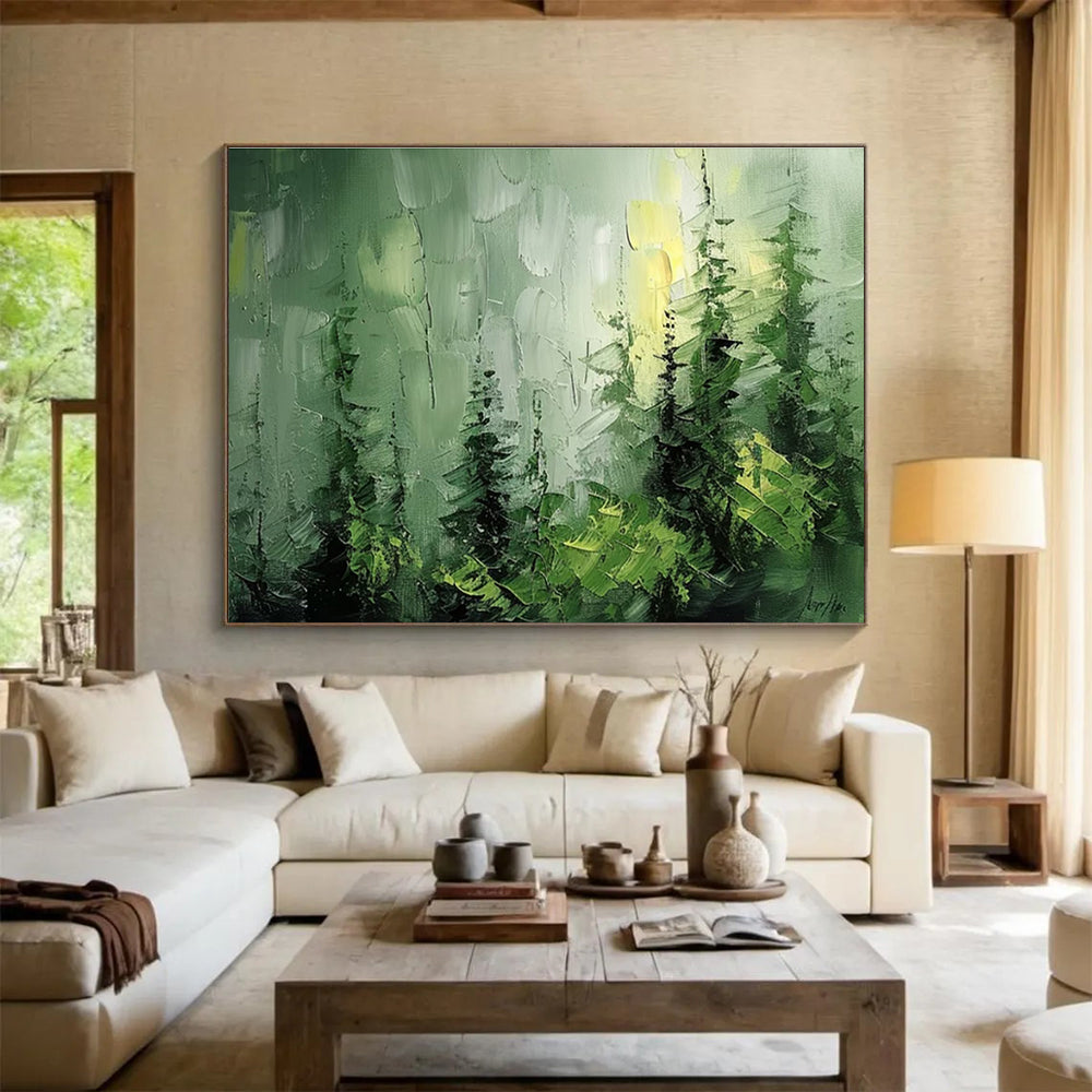 “Misty Green Forest” - Impressionistic Landscape Painting On Canvas DKH830