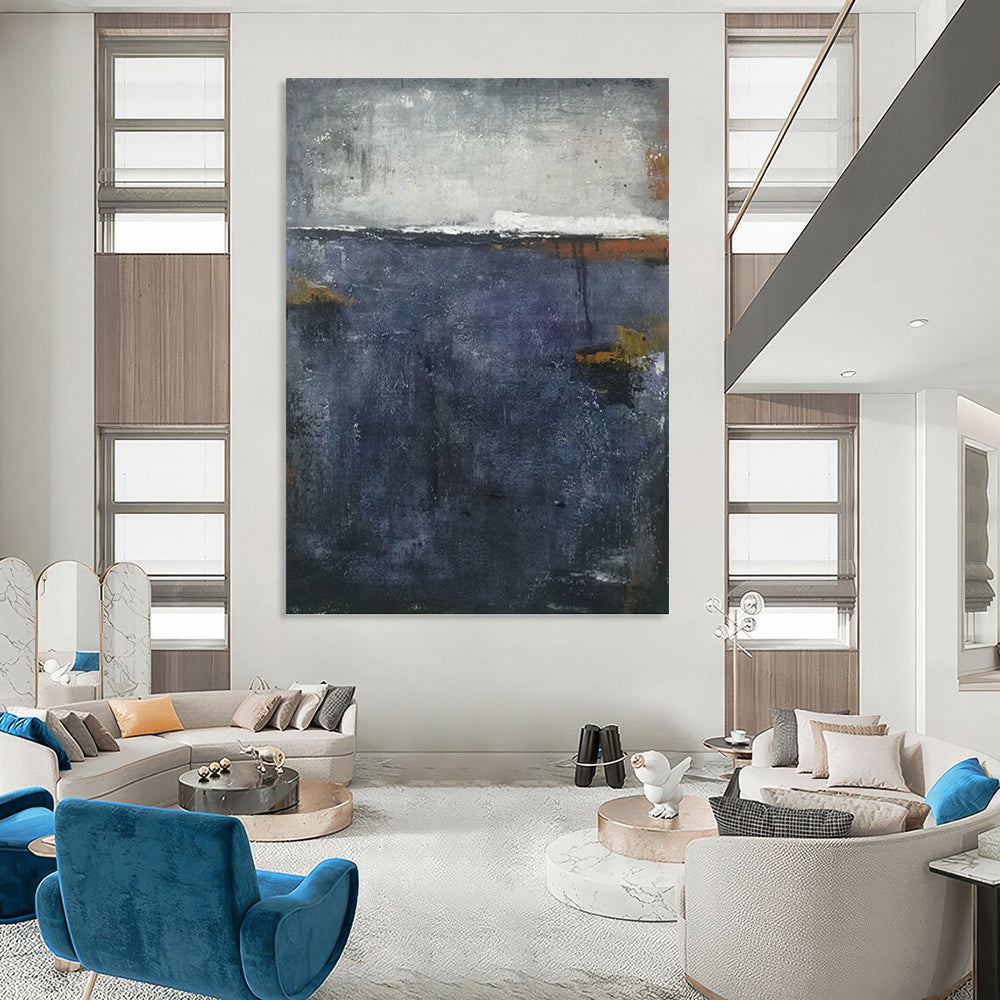 “Moody Waters” - Shades of Blue and Gray Abstract Landscape Painting On Canvas DKH1573