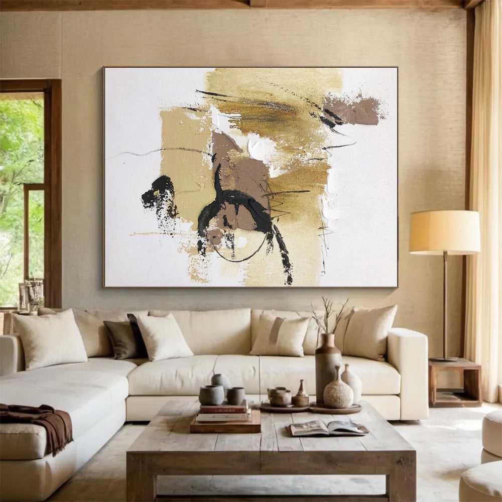 “Beige - Brown - Black Expressive Strokes” ,Abstract Acrylic Painting CT0797