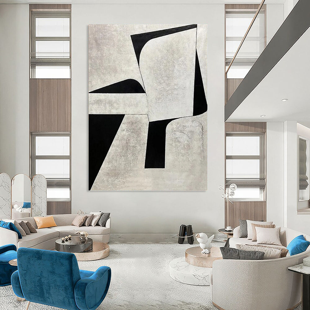 “Black and White Geometric - Modernist Vision” Painting On Canvas DKH1128