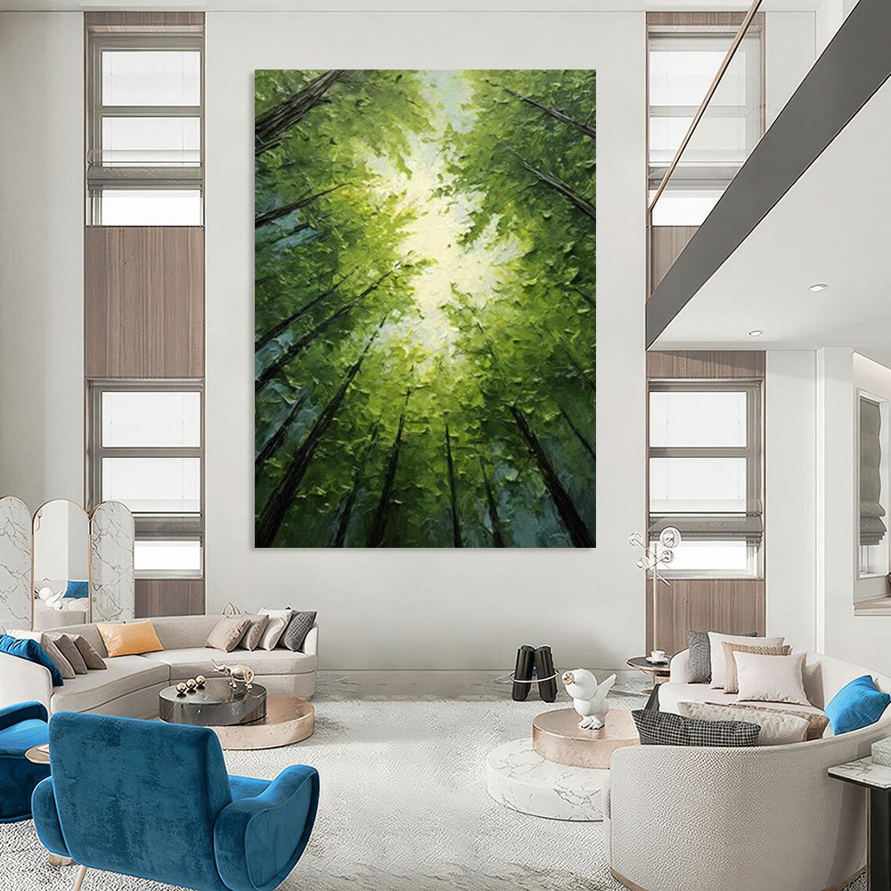“Green Forest Light - Green, Blue, Yellow Forest Canopy” Painting On Canvas DTP266