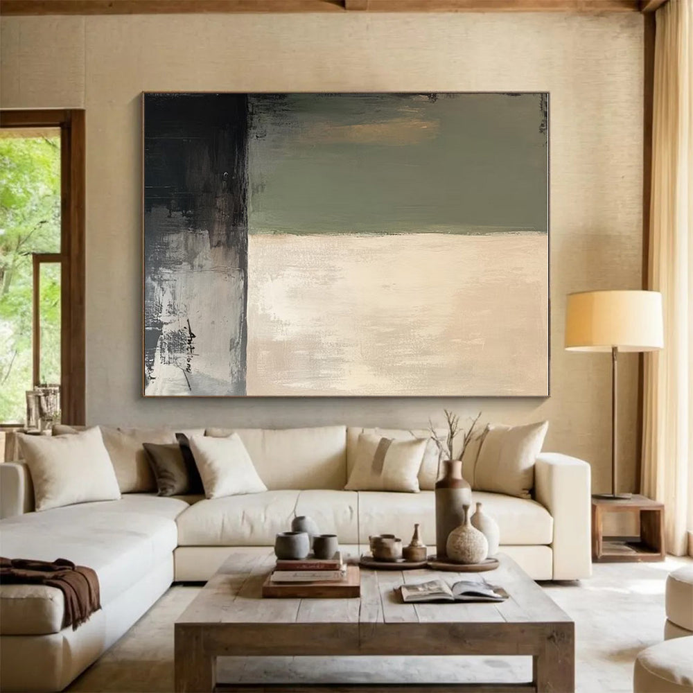 “Green - Beige - Black Abstract Divisions” ,Abstract Acrylic Painting CT0785