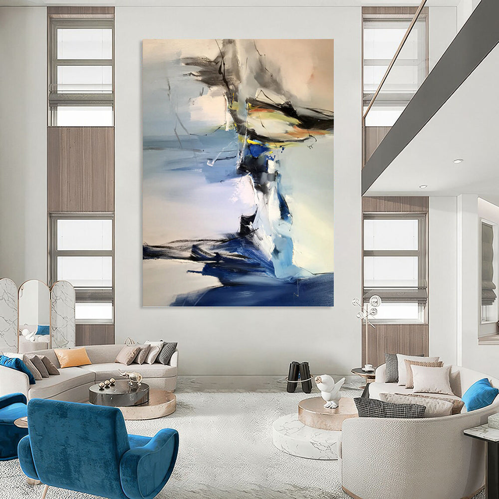 Blue and Gray Abstract Fusion - Abstract Expressionist Painting On Canvas DKH1287