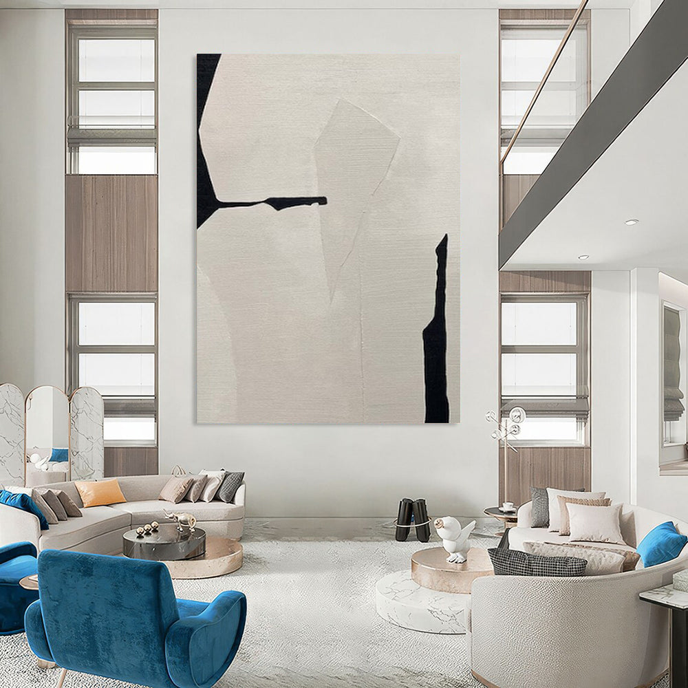 “Black & White Geometry 1” - Minimalist Abstract Painting On Canvas CT2248