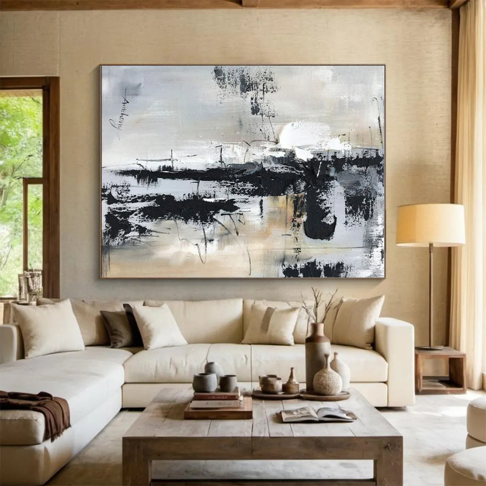 “Black - White - Gray Textured Abstraction” ,Abstract Acrylic Painting CT0799