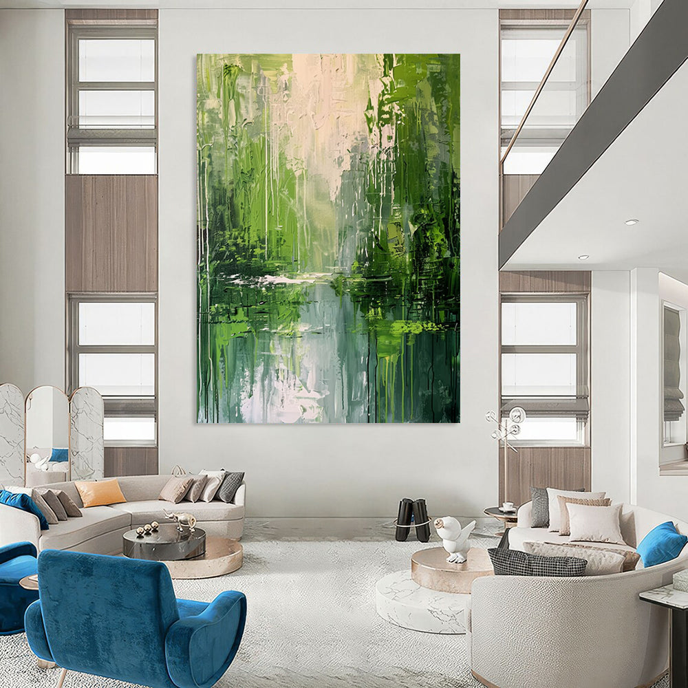 “Lush Green Forest Reflection” - Impressionist Landscape Painting On Canvas DTP002