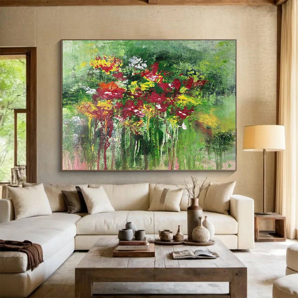 “Impressionistic Floral - Vivid Reds, Yellows, and Greens” Painting On Canvas DKH008