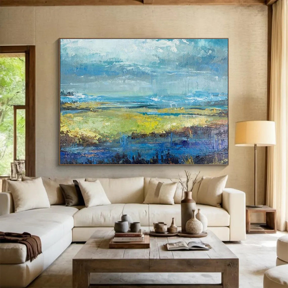 Abstract Coastal Landscape in Blue and Green Painting On Canvas DKH190