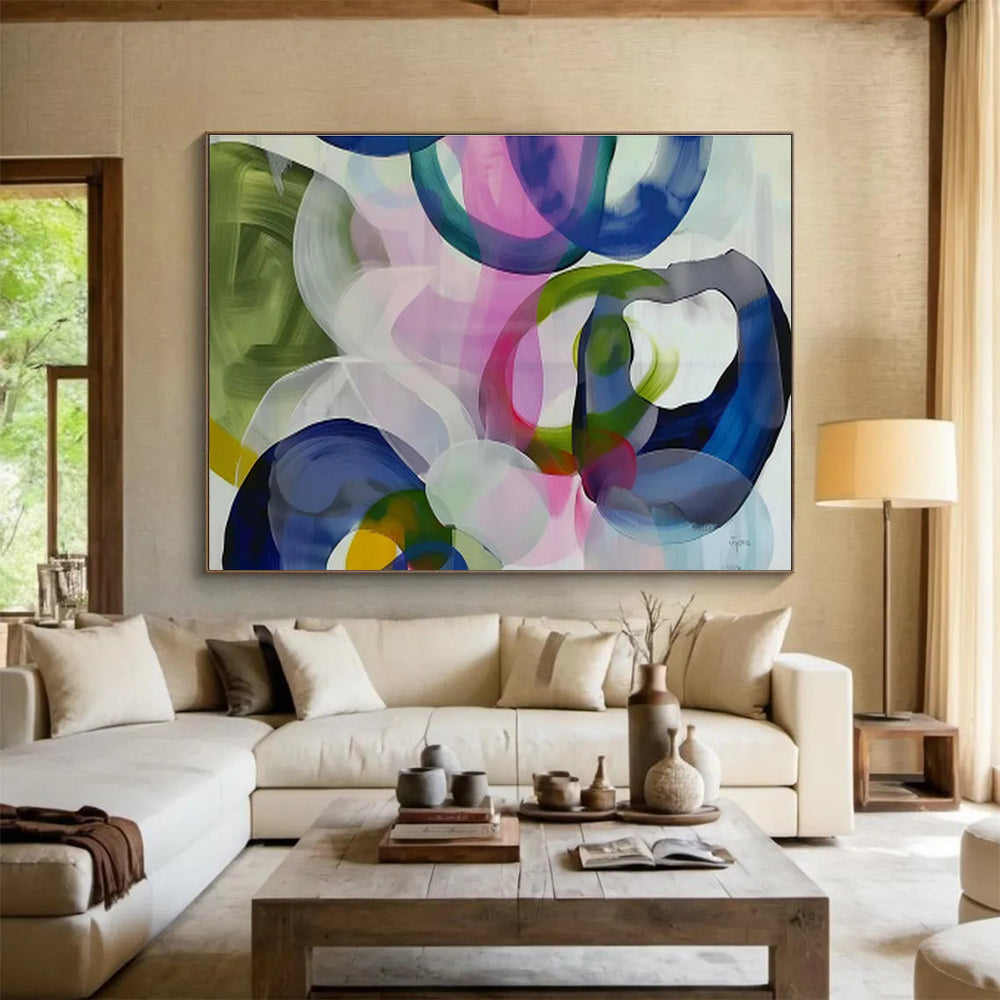“Colorful Overlapping Circles” Abstract Acrylic Painting On Canvas DKH473