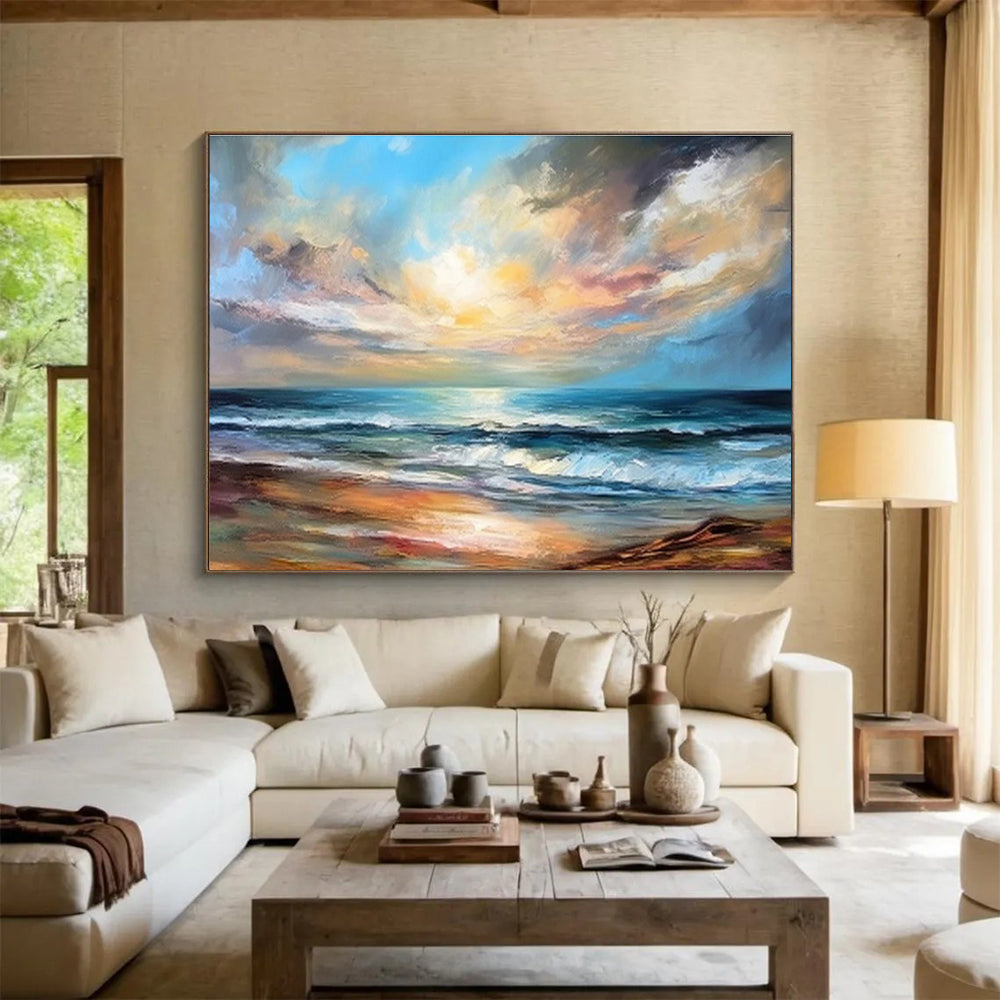 Colorful Seaside Sunset “Vibrant Coastal Twilight” Painting On Canvas DKH152