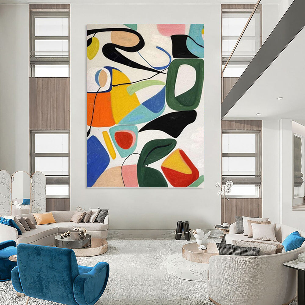 “Colorful Abstract Playground” - Multicolor Shapes & Lines Painting On Canvas DKH1186