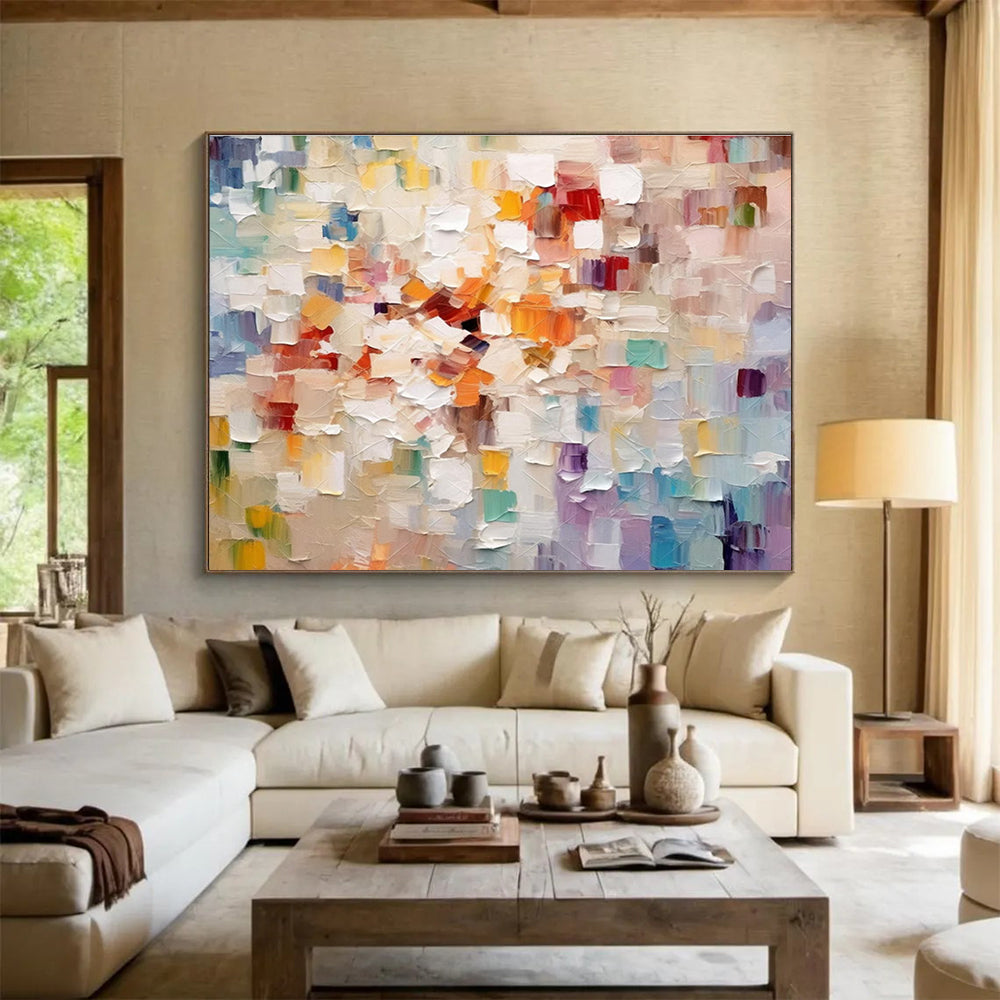 “Soft - Colored Patchwork - Pastel Squares Abstract Painting On Canvas” DKH862