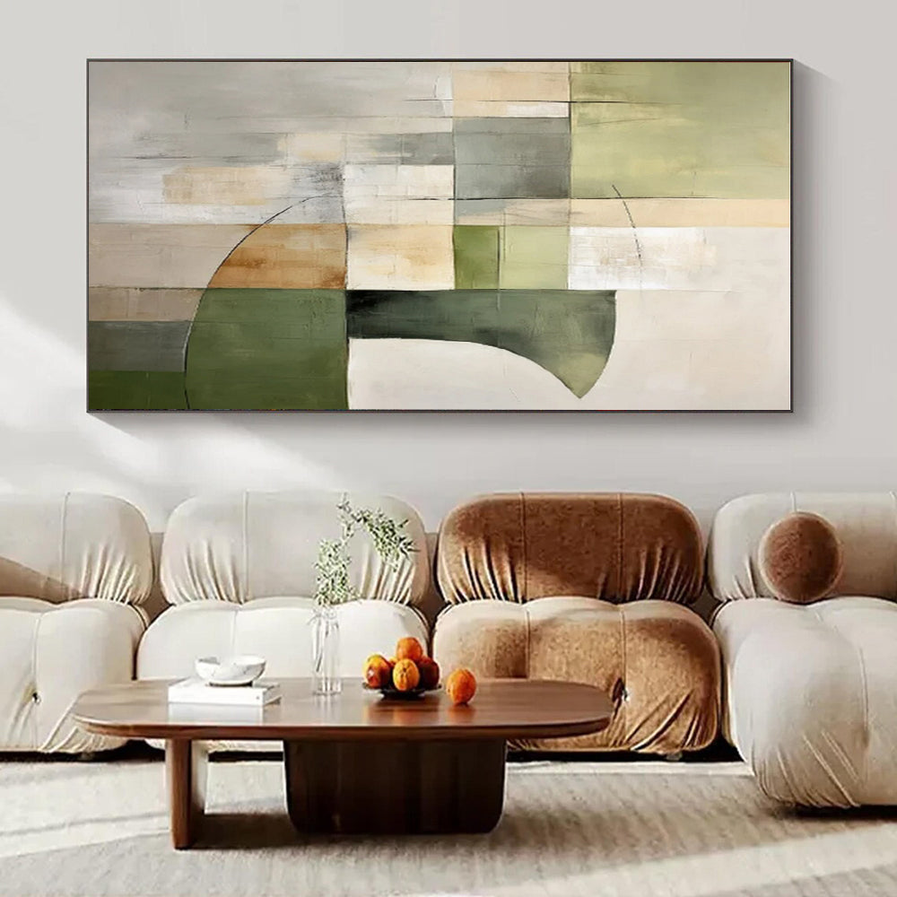 Earthy Greens, Neutrals, Geometric Shapes - "Nature’s Geometry" - Abstract Acrylic Painting CT1458