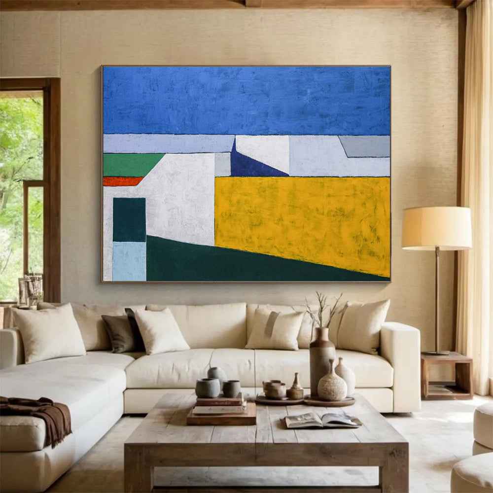 “Bold Color Block Geometry” Abstract Oil Painting On Canvas DKH557