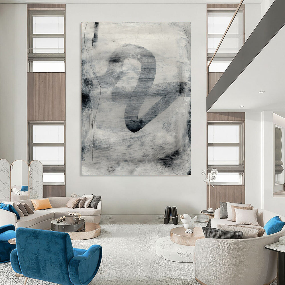 “Monochrome Gray Abstract Swirl” - Minimalist Abstract Painting On Canvas DTP189