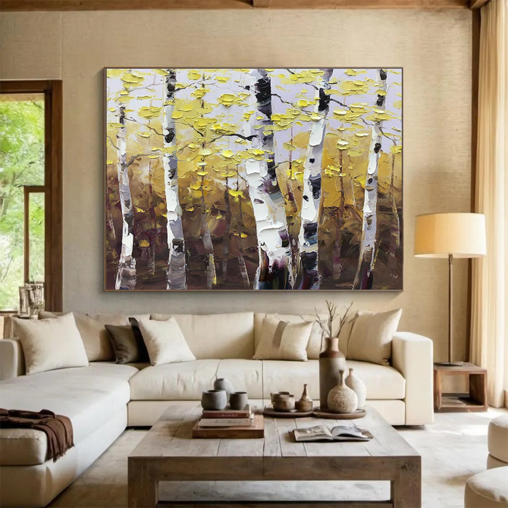 Aspen Trees in Autumn - Impressionistic Landscape Painting On Canvas DKH626