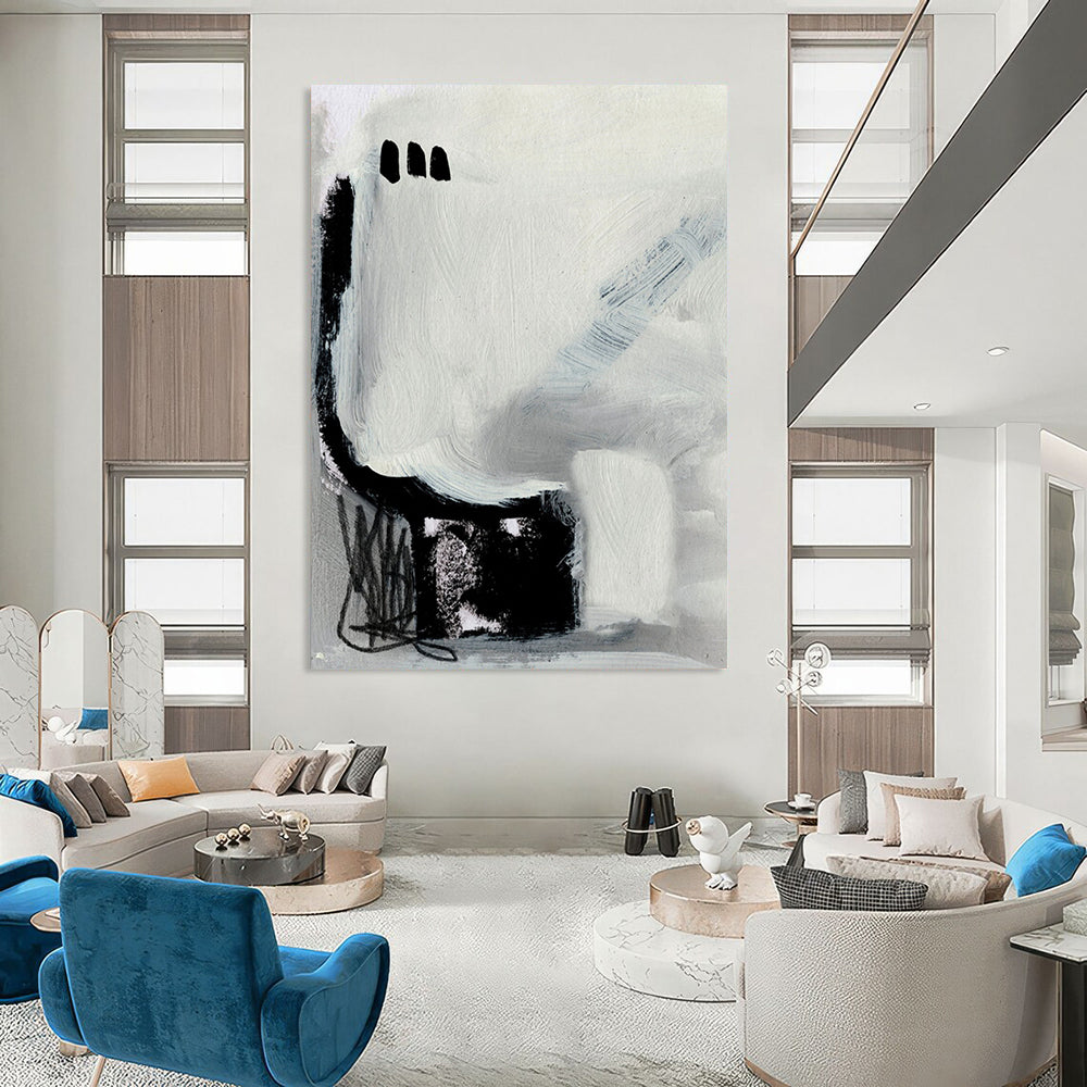 “Abstract Black and Gray Forms” - Black, Gray, and White Abstract Painting On Canvas DTP205