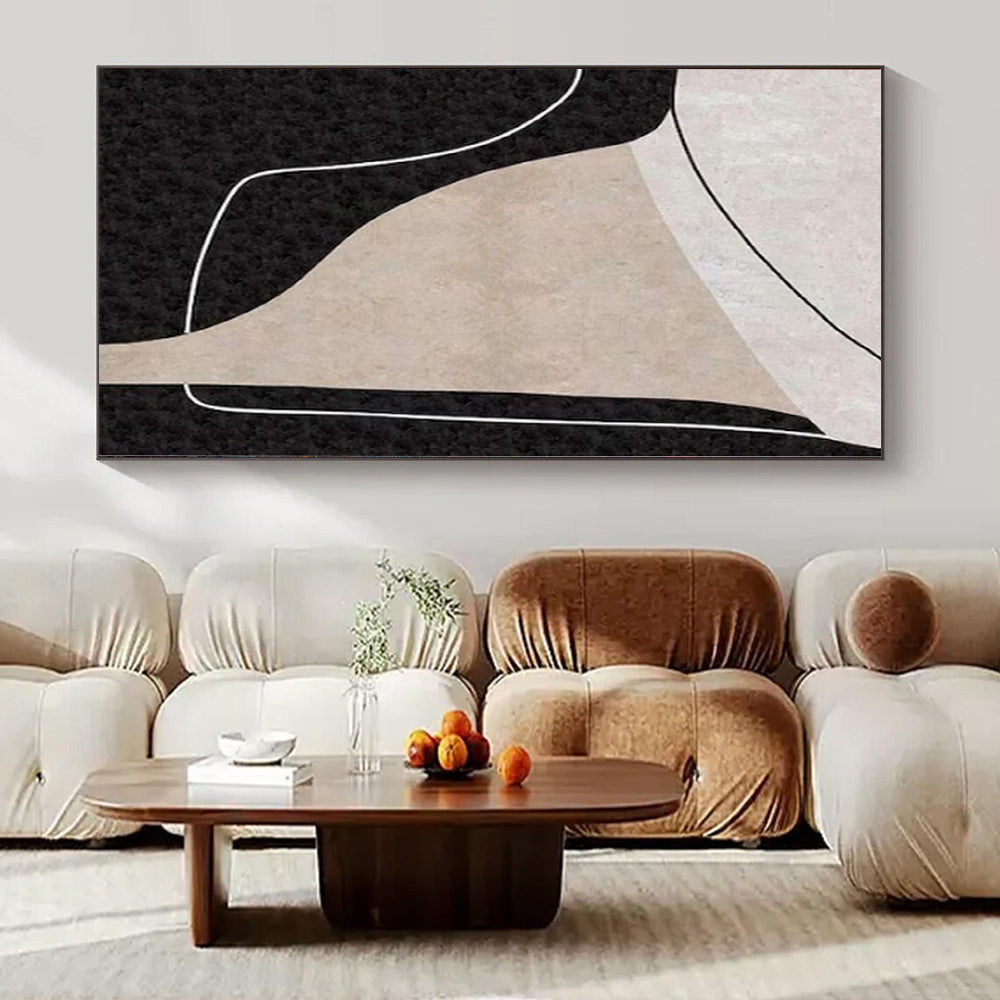 “Beige - Black - White Geometric Forms(Variation)” – Geometric Abstract Painting CT1163