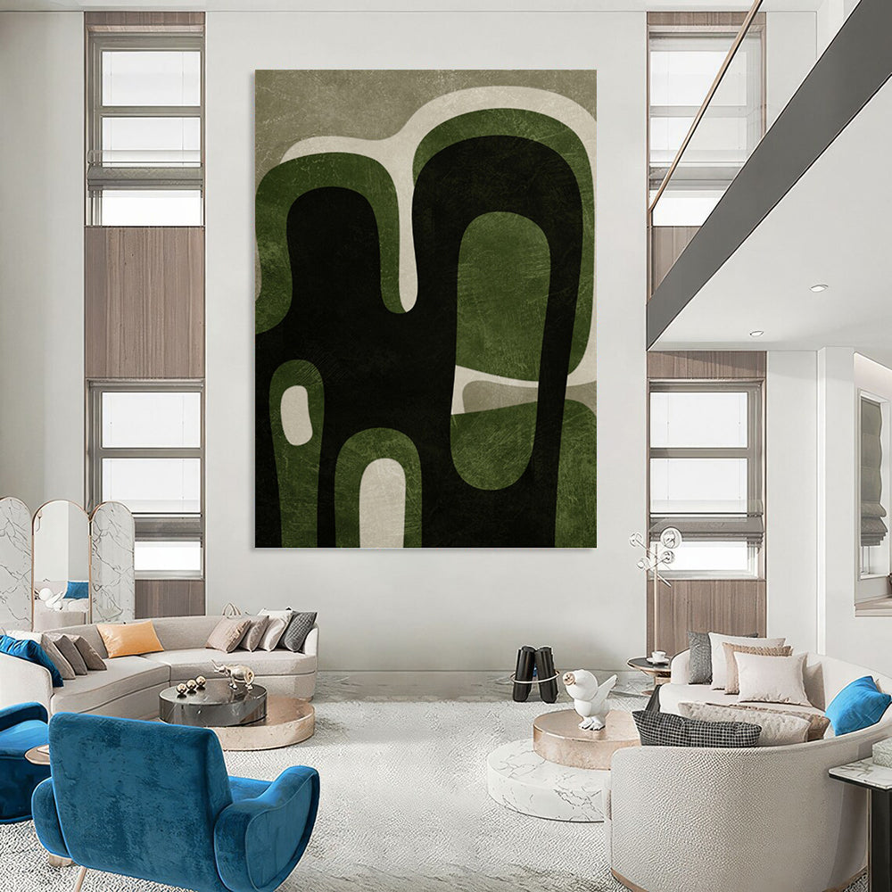 Green and Black Organic Shapes - Abstract Expressionist Painting On Canvas DKH1381