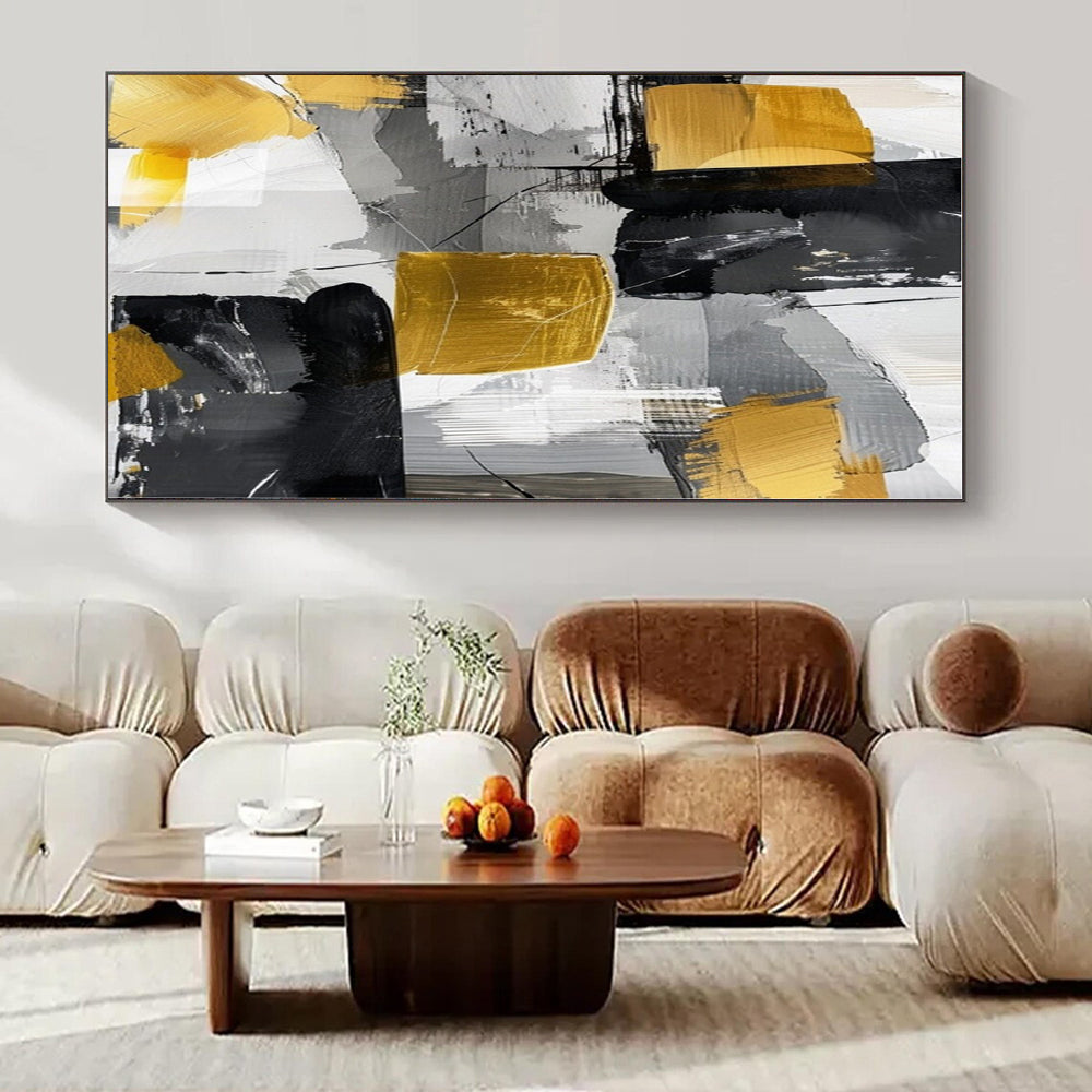 Black - Gold Abstract Blocks - Abstract Expressionist Acrylic CT1279