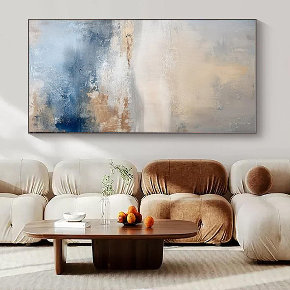 Soft Blue & Brown Abstraction - Abstract Minimalist Acrylic On Canvas CT1340