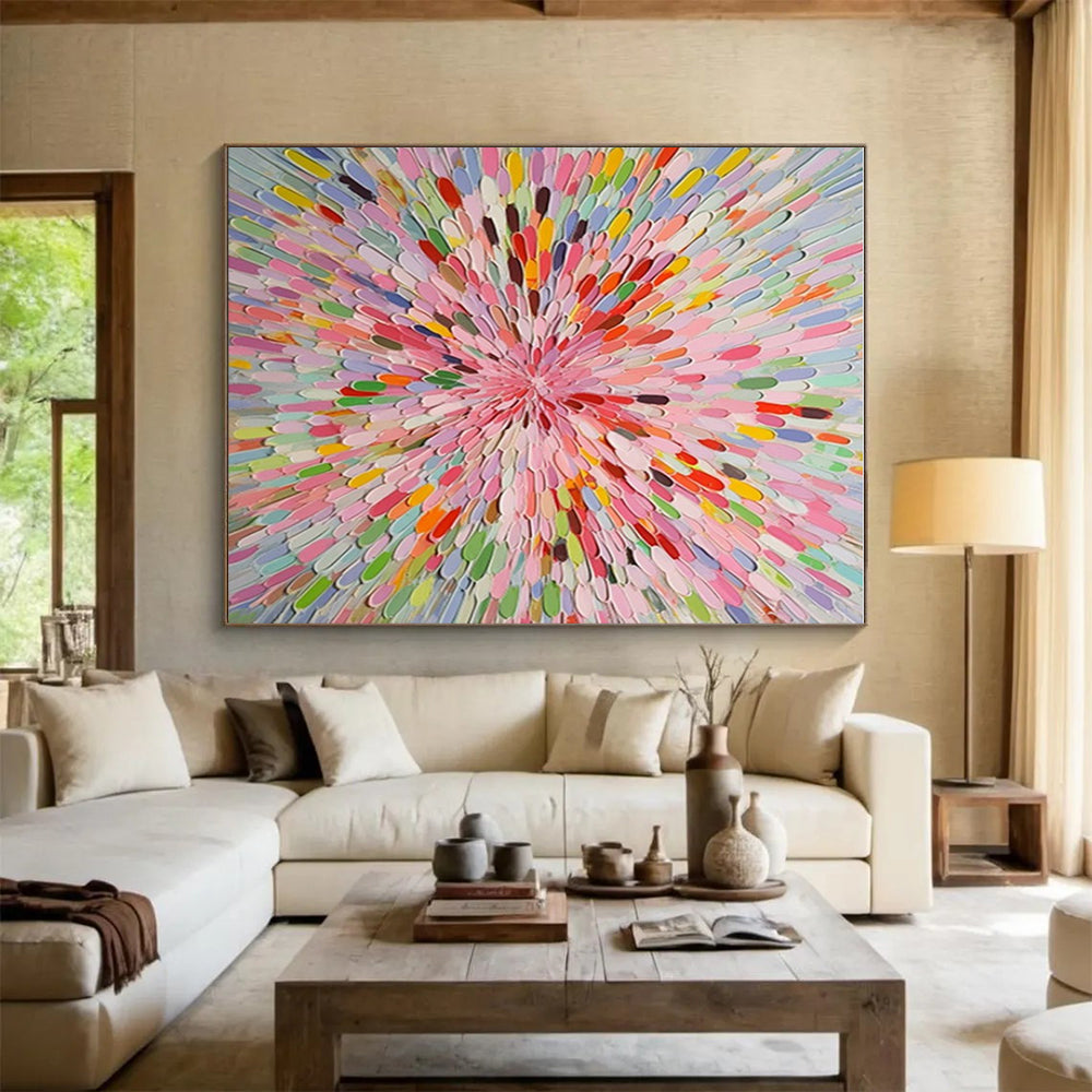 “Colorful Petals, Radial Arrangement” - “Blossom Burst”,Abstract Floral - Inspired Mixed - Media Art CT0693