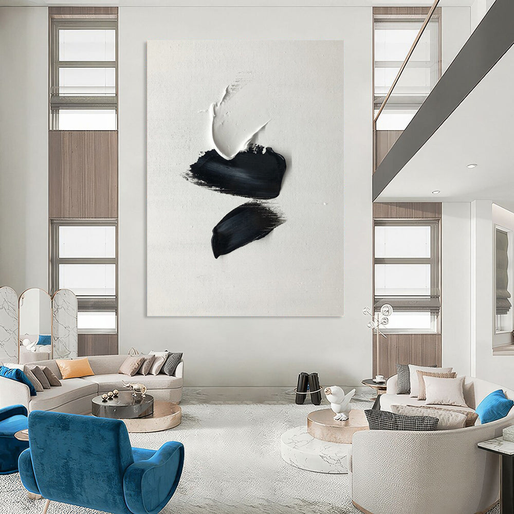 “Black - White Palette Strokes” - Minimalist Textured Painting On Canvas DKH1666