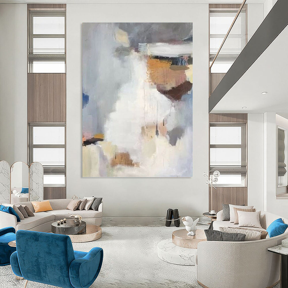 “Soft - Hued Abstract Fusion” - Gray, White & Brown Textured Painting On Canvas DKH0956