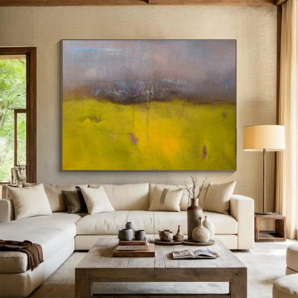 “Yellow Field Abstract Landscape” Abstract Post - Impressionist Painting On Canvas DKH379