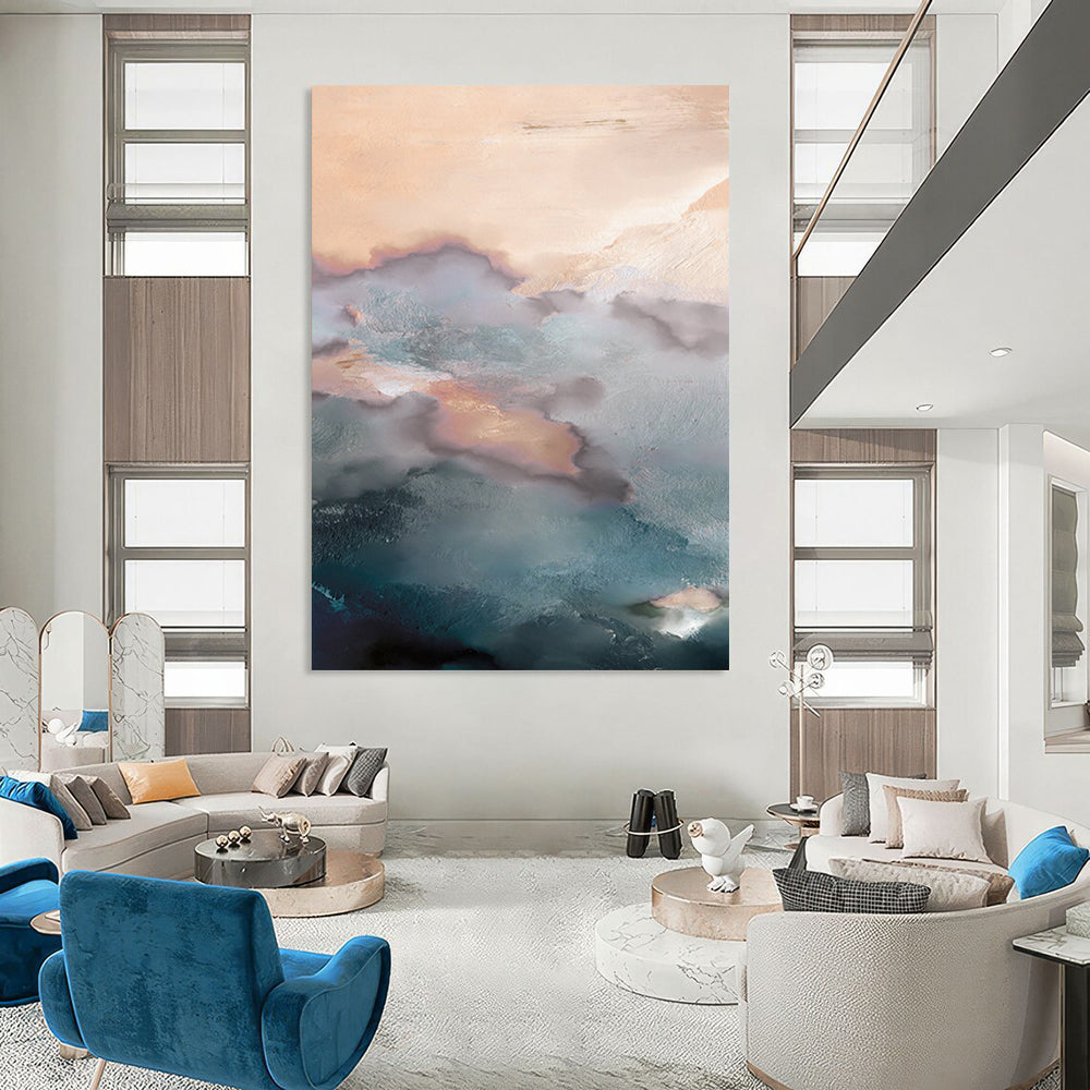 “Pastel Cloudscape with Coral Hues” - Abstract Landscape Painting On Canvas DTP164