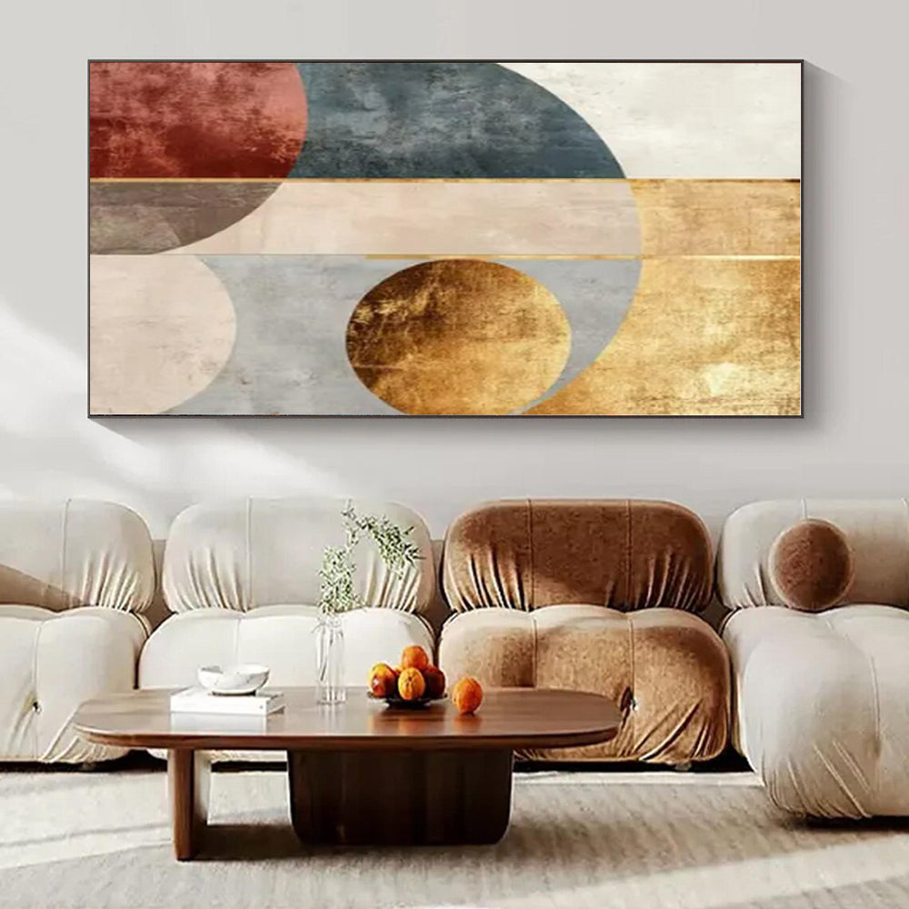 Geometric Arches: Gold, Blue & Rust II - Abstract Minimalist Print CT1247