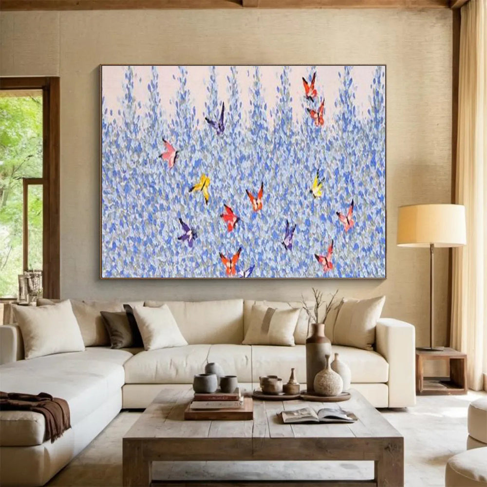Butterflies In Blue Field Painting On Canvas DKH659