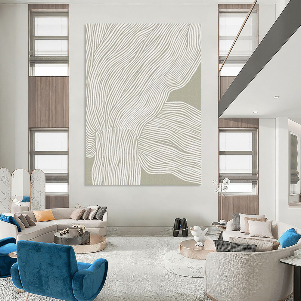 “Gray and White Linear Abstract” - Minimalist Drawing - Inspired Painting On Canvas DKH1119