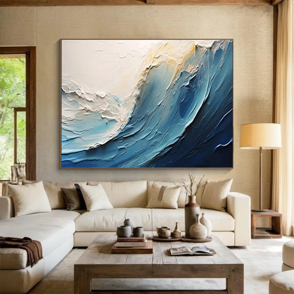 “Textured Blue Ocean Wave” Impasto Seaside Painting On Canvas DKH527